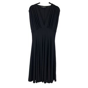 Norma Kamali Black Sleeveless Dress Deep V-Neck Flare Stretch Knee Womens Large